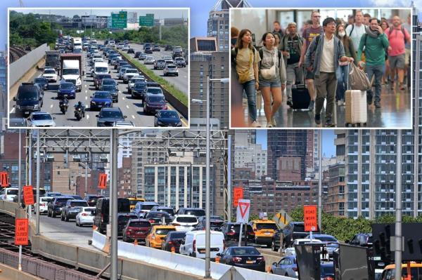 Bumper-to-bumper traffic on the Ed Koch Queensboro Bridge heading into Manhattan, New York